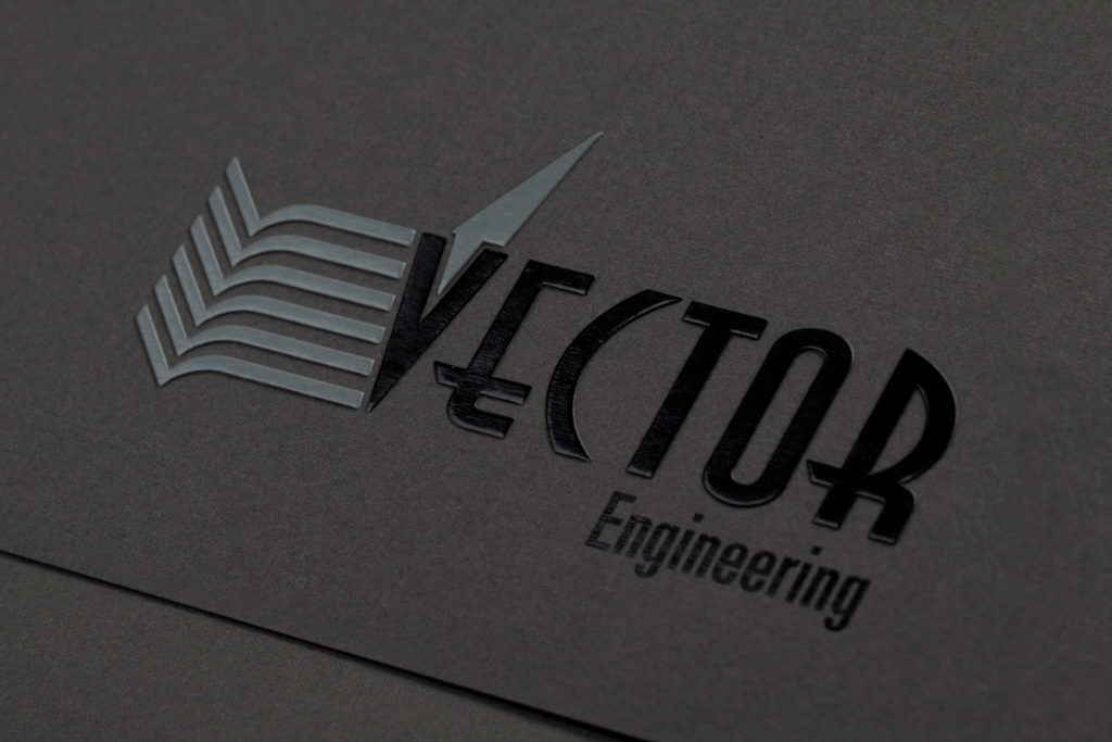 Gray pocket folder with engineering logo